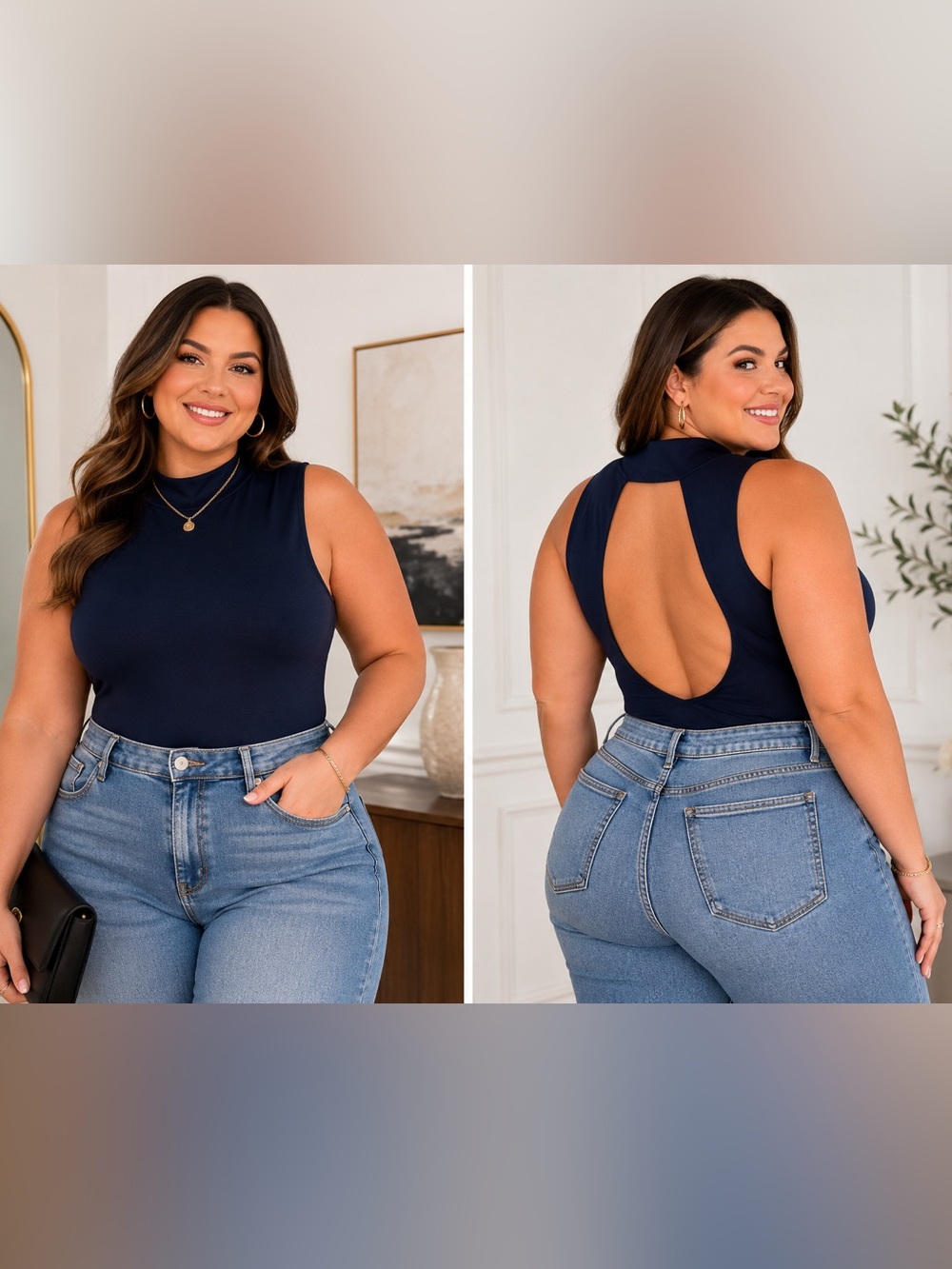 ASOS Design Curve Navy Open Back Mock Neck Bodysuit Plus Size 24